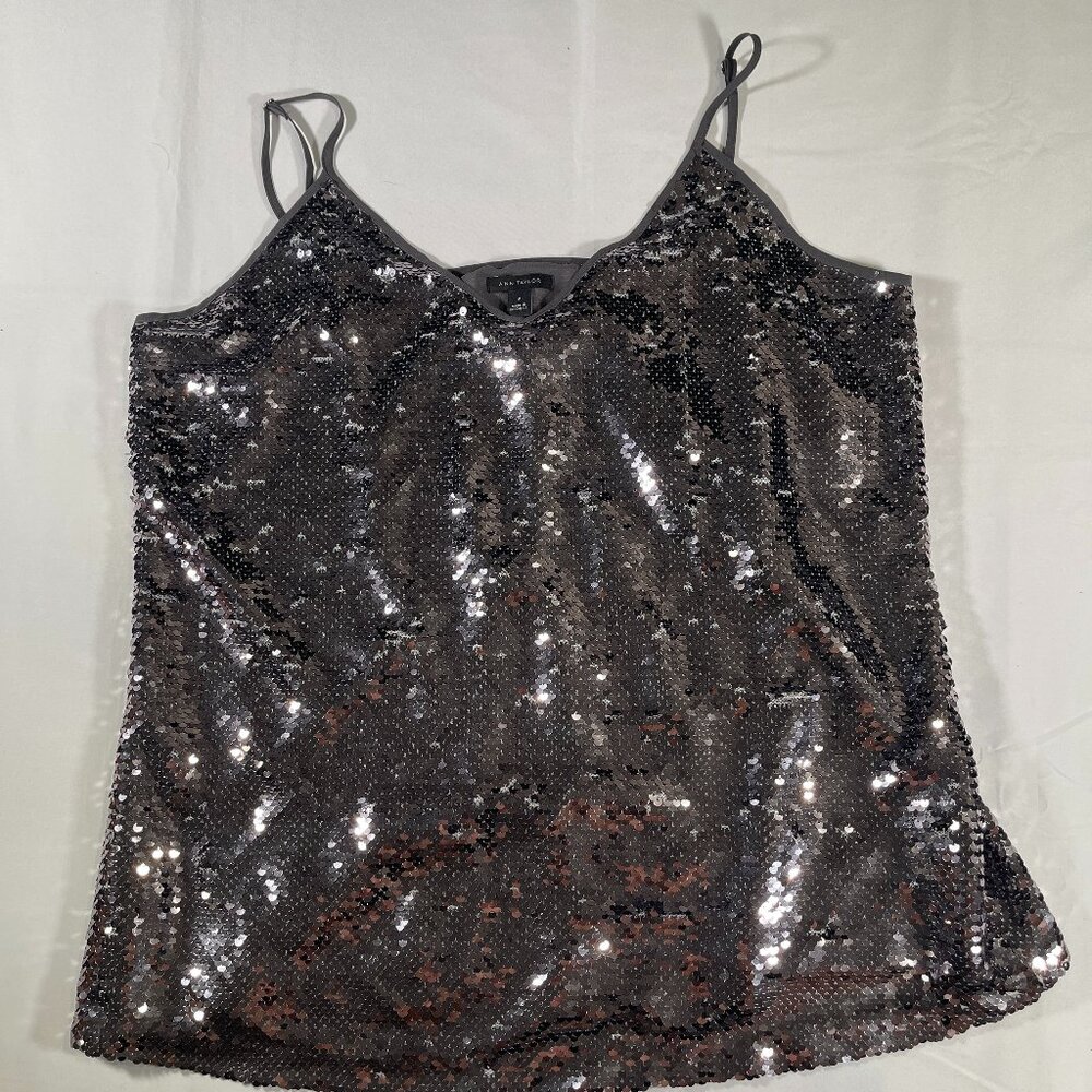 Ann Taylor Top Sequin Camisole Silver Womens Size M